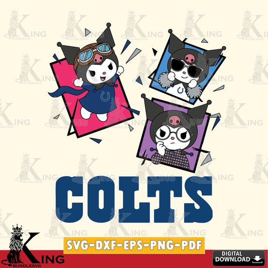 Indianapolis Colts Kuromi Action Football SVG file, Cricut, Cut file  , Digital Download , Instant Download, Sanrio svg, Clipart