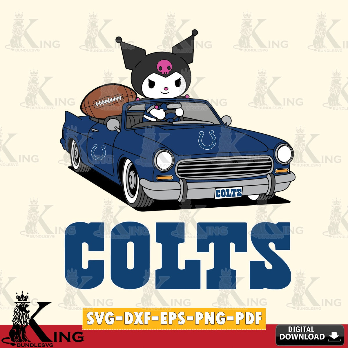 Indianapolis Colts Kuromi Car Football Game SVG file, Cricut, Cut file  , Digital Download , Instant Download, Sanrio svg, Clipart