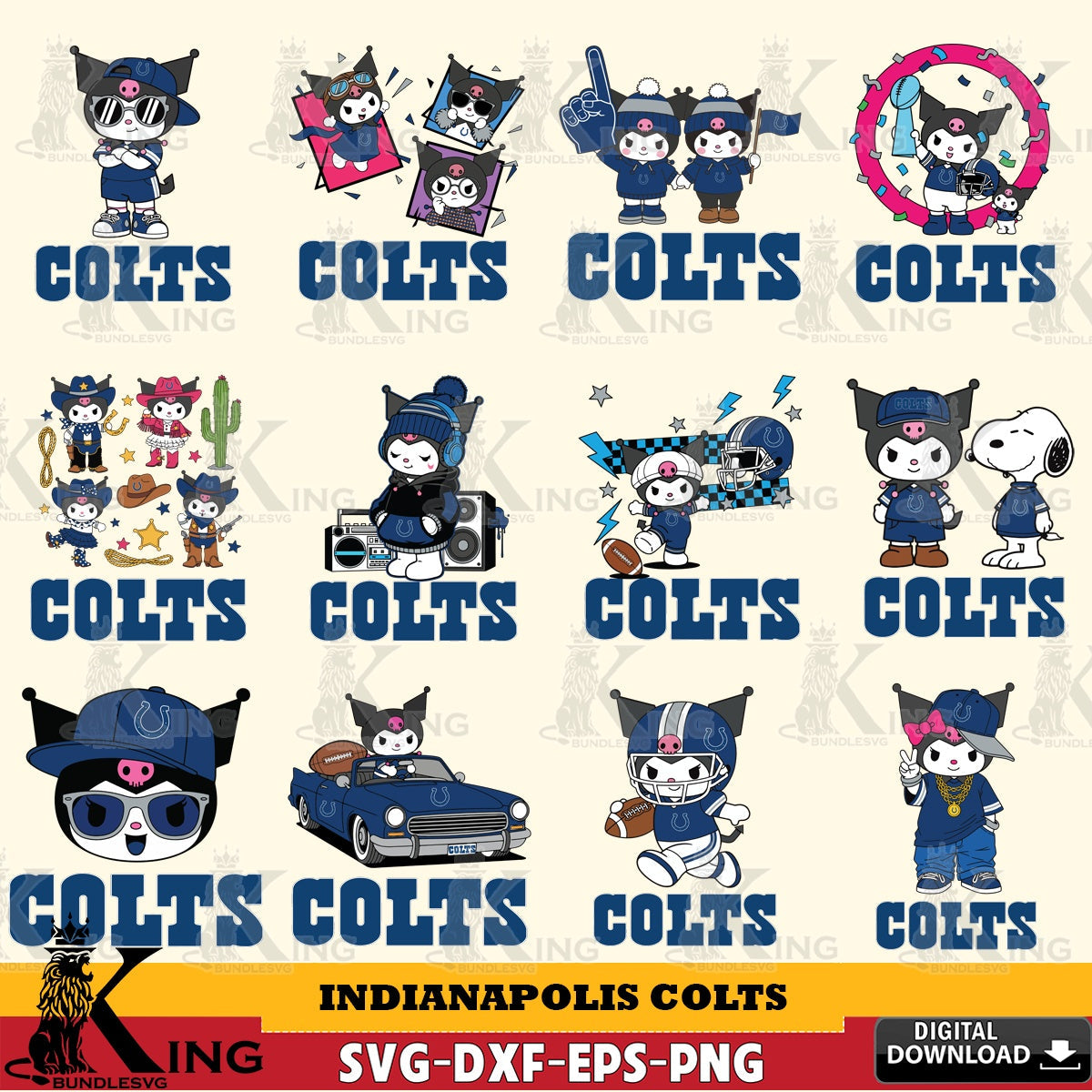 Indianapolis Colts Kuromi Football Jersey NFL Bundle SVG file, Cricut, Cut file  , Digital Download , Instant Download, Sanrio svg, Clipart