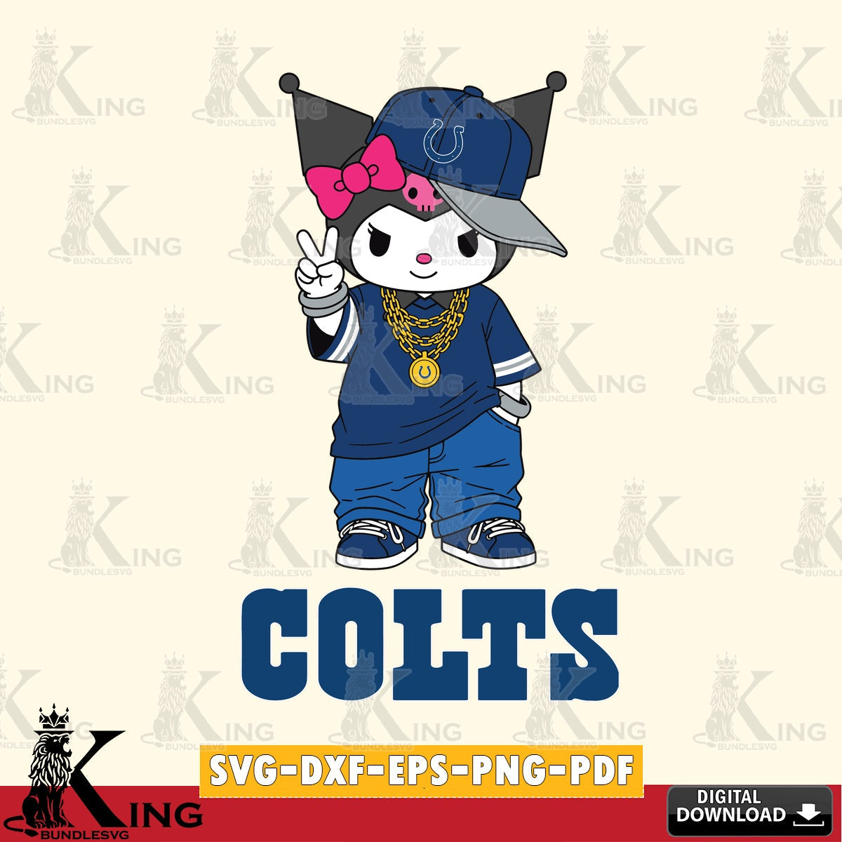 Indianapolis Colts Kuromi Streetwear Style SVG file, Cricut, Cut file  , Digital Download , Instant Download, Sanrio svg, Clipart