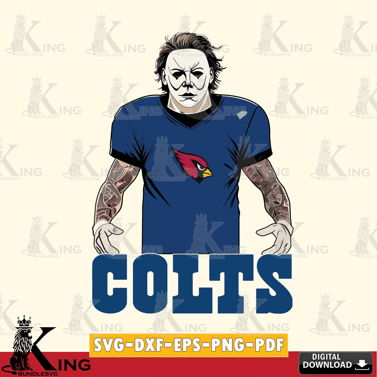 Custom design featuring Indianapolis Colts Michael Myers tattoo football, digital download for Cricut Maker and paper crafts