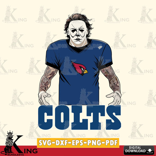 Custom design featuring Indianapolis Colts Michael Myers tattoo football, digital download for Cricut Maker and paper crafts