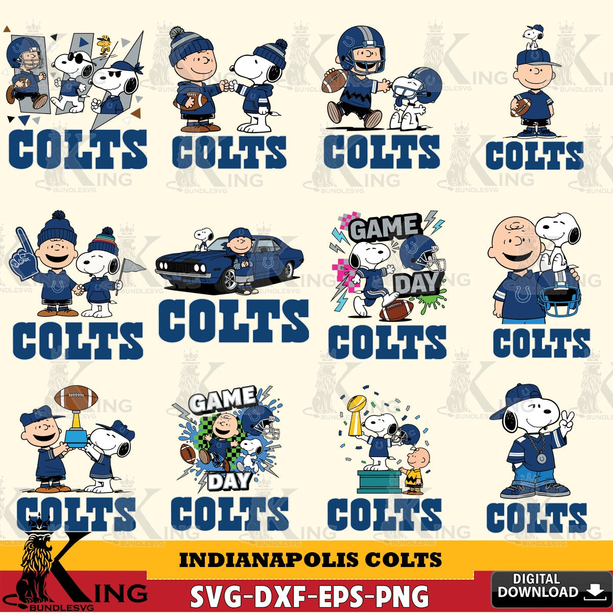 Indianapolis Colts Peanuts Play Football NFL Bundle Cricut file , Cut file  , Digital Download , PDF File , Instant Download