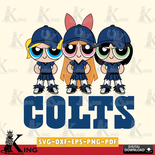 Artistic drawing of Indianapolis Colts PowerPuff Girls football, cut file ideal for vinyl projects and T-shirt printing