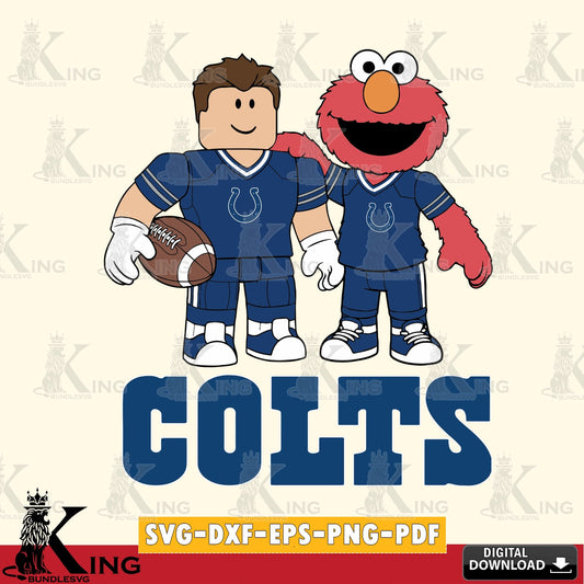 Detailed illustration of Indianapolis Colts Roblox & Elmo Football vector art for engraving, cutting, and printing
