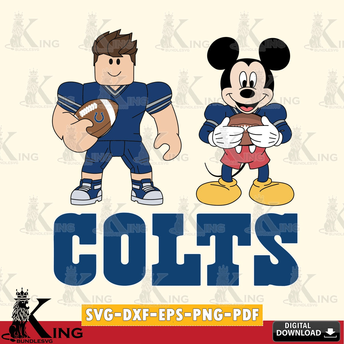 Detailed illustration of Indianapolis Colts Roblox & Mickey Football, digital clipart compatible with laser engraving and cutting