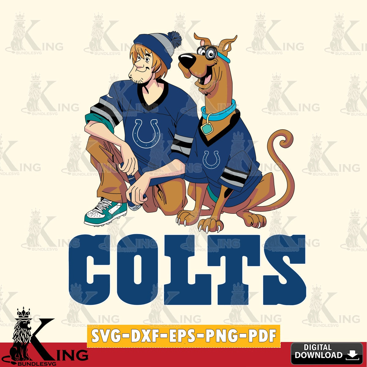 High-quality graphic of Indianapolis Colts Shaggy and Scooby Doo football, digital clipart compatible with laser engraving and