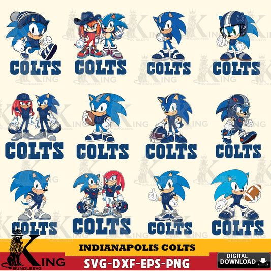 Giant set featuring Indianapolis Colts Sonic & Knuckles NFL Football Bundle PNG clipart for sublimation printing and graphic