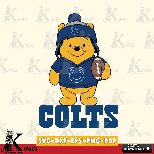 Modern graphic depicting Indianapolis Colts Winnie the Pooh player football, PNG clipart for sublimation printing and graphic