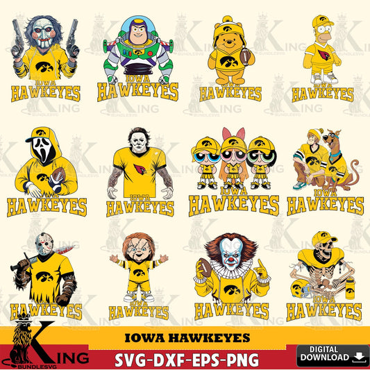 Ultimate set containing Iowa Hawkeyes cartoon football NCAA bundle, a high-quality vector for DIY scrapbooking and home decor.