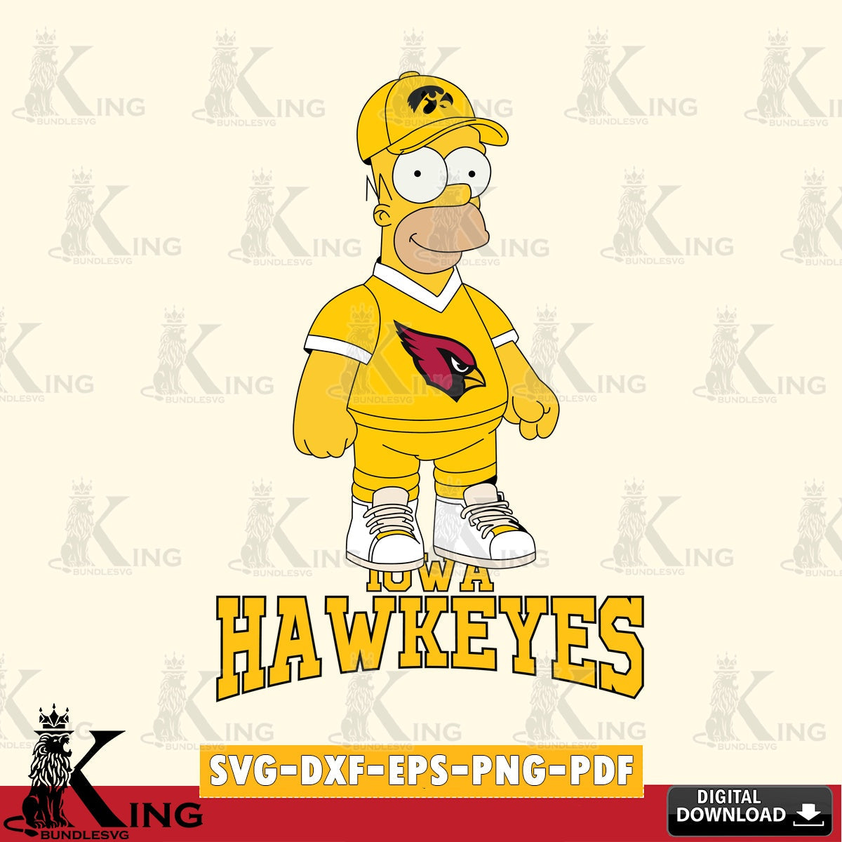 Hand-drawn style art of Iowa Hawkeyes Homer Simpson football, a cut file ideal for vinyl projects and T-shirt printing.