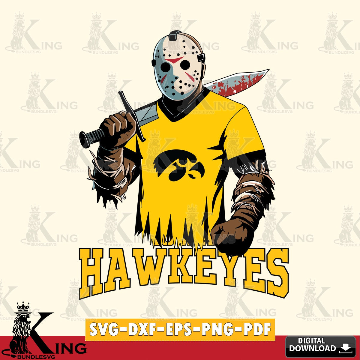 Beautiful illustration of Iowa Hawkeyes Jason Voorhees Football, NCAA cut, SVG PNG design suitable for Glowforge and laser cutting