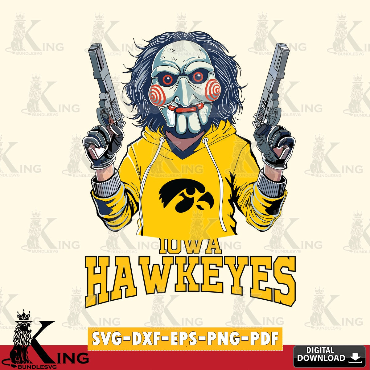 Vector design showing Iowa Hawkeyes Jigsaw Billy Football, NCAA vector illustration for POD merchandise and apparel