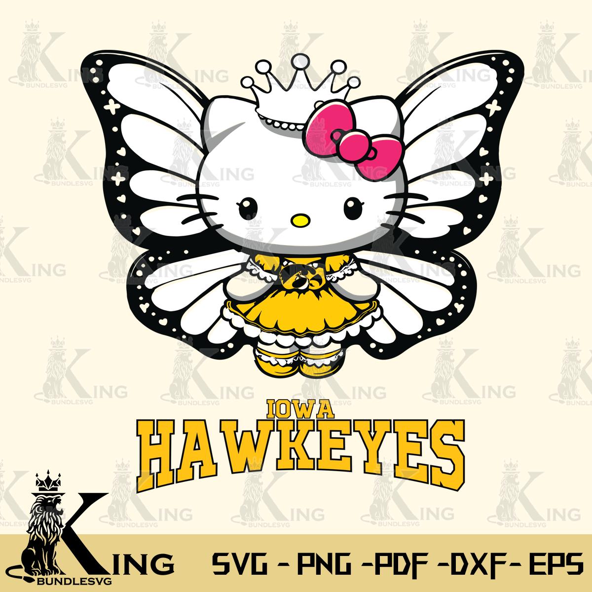 Iowa Hawkeyes Kitty Wings & Flowers Svg Eps Dxf Png File, Digital Download