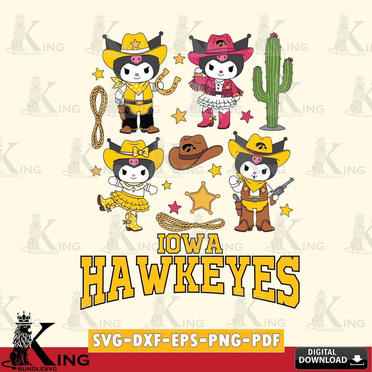 Iowa Hawkeyes Kuromi Cowboy Western SVG file, Cricut, Cut file  , Digital Download , Instant Download, Sanrio svg, Clipart