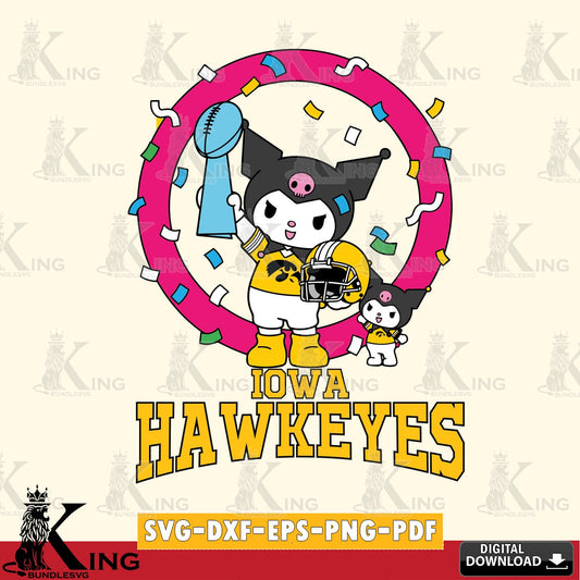 Iowa Hawkeyes Kuromi Football Champion SVG file, Cricut, Cut file  , Digital Download , Instant Download, Sanrio svg, Clipart