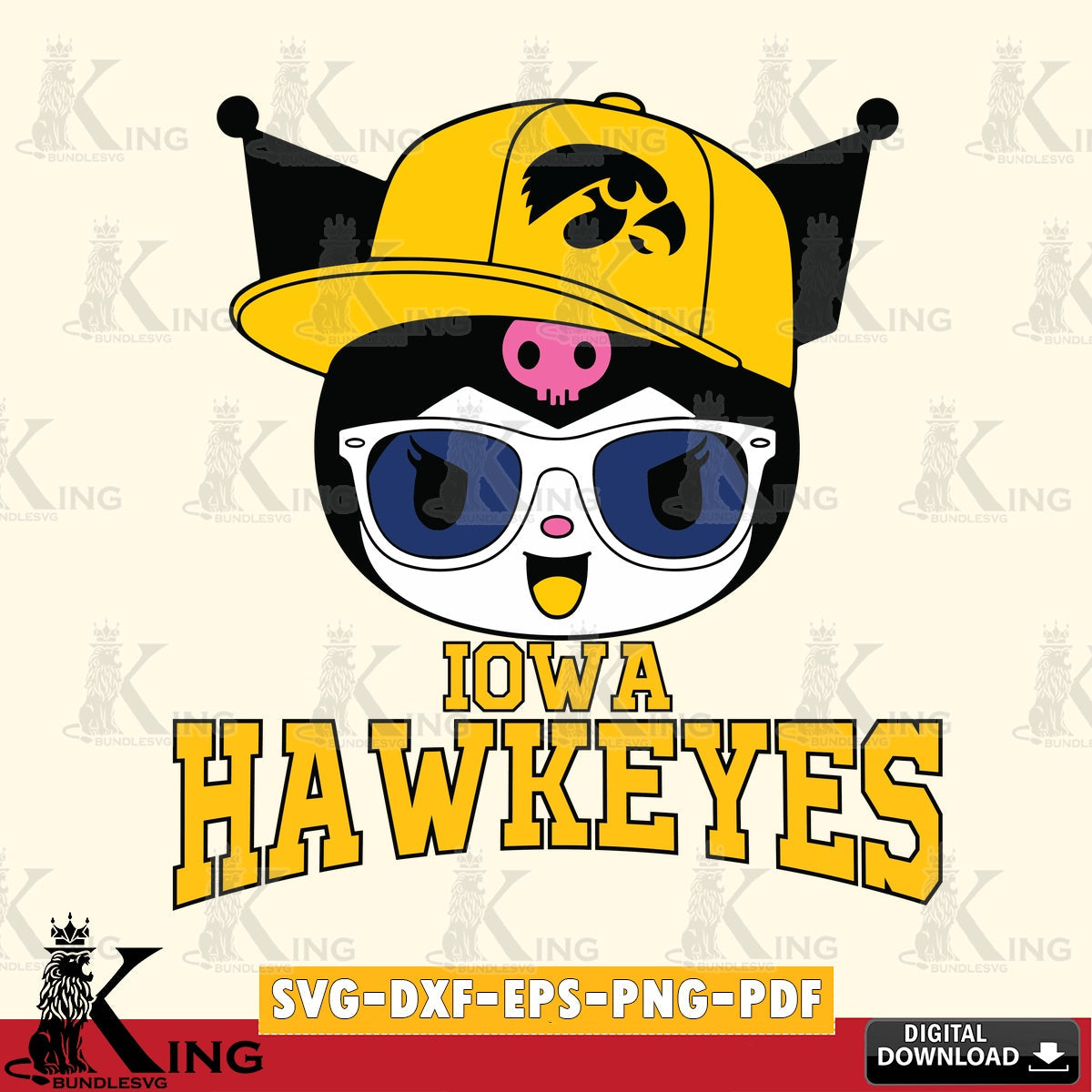 Iowa Hawkeyes Kuromi Football Cool SVG file, Cricut, Cut file  , Digital Download , Instant Download, Sanrio svg, Clipart