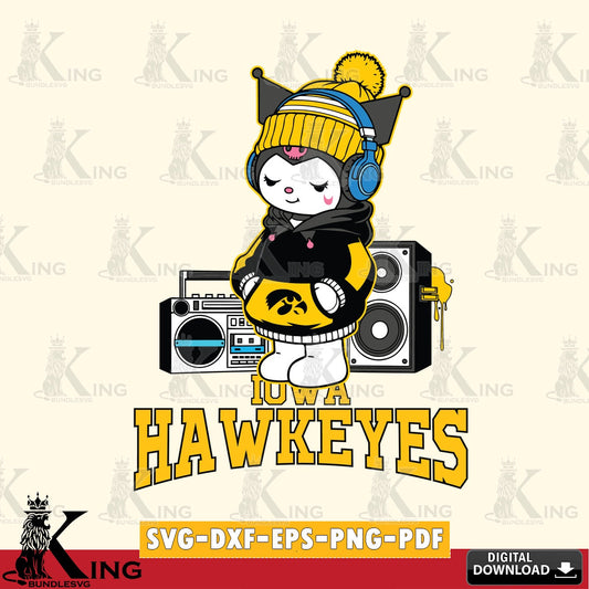 Iowa Hawkeyes Kuromi Football Music SVG file, Cricut, Cut file  , Digital Download , Instant Download, Sanrio svg, Clipart
