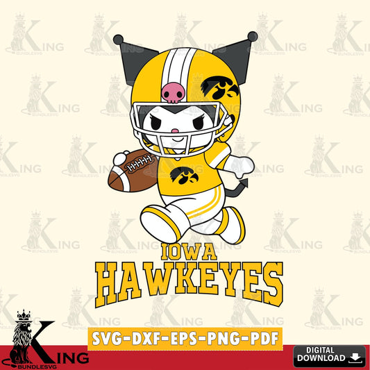 Iowa Hawkeyes Kuromi Football Run SVG file, Cricut, Cut file  , Digital Download , Instant Download, Sanrio svg, Clipart