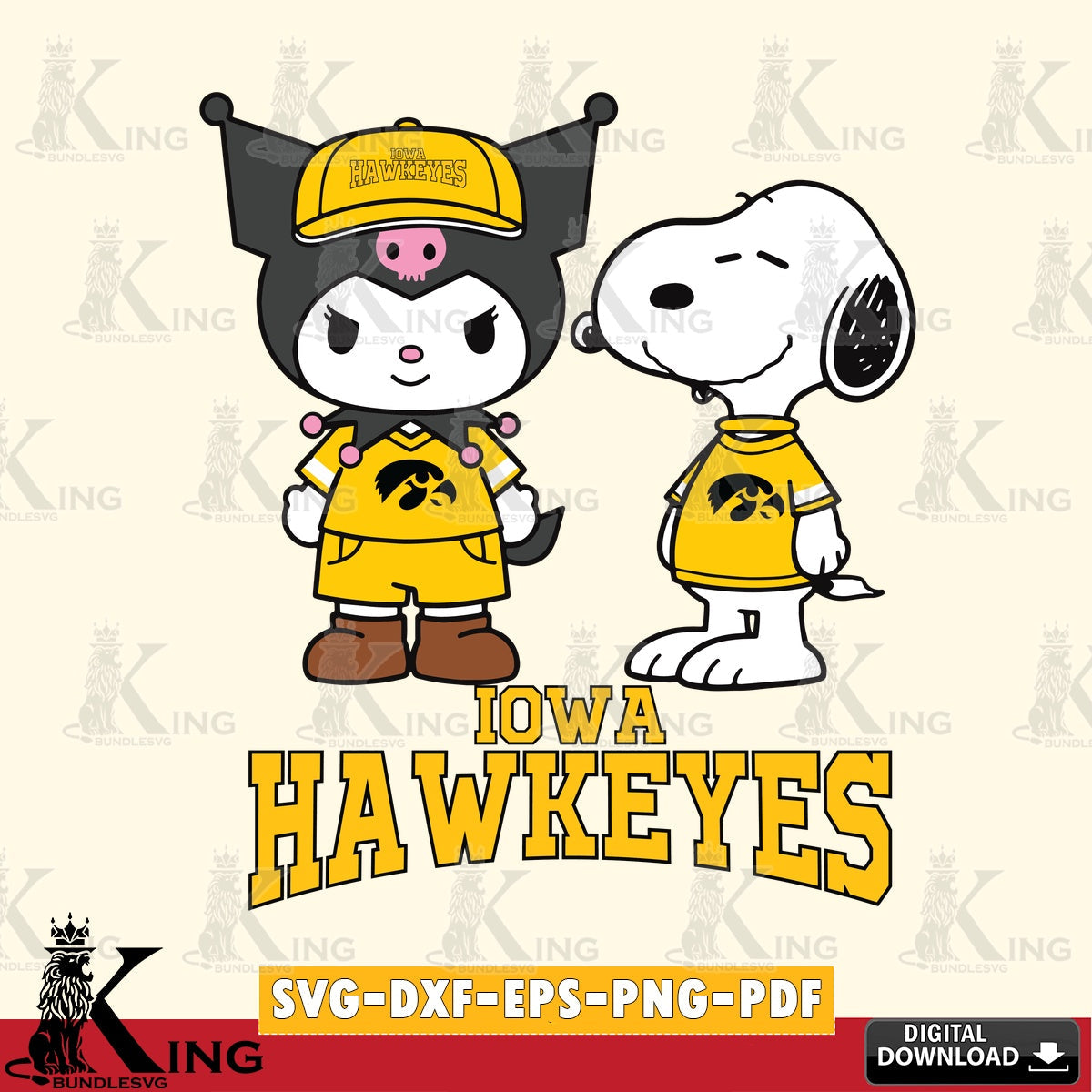 Iowa Hawkeyes Kuromi Snoopy Football SVG file, Cricut, Cut file  , Digital Download , Instant Download, Sanrio svg, Clipart