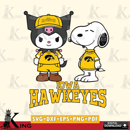 Iowa Hawkeyes Kuromi Snoopy Football SVG file, Cricut, Cut file  , Digital Download , Instant Download, Sanrio svg, Clipart