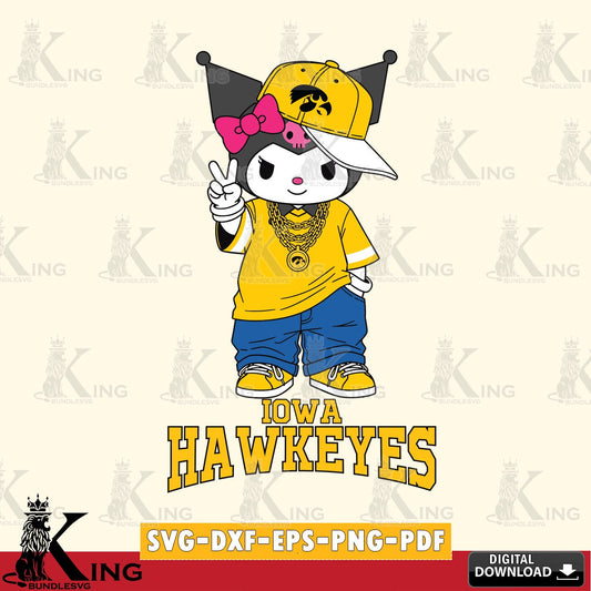 Iowa Hawkeyes Kuromi Streetwear Style SVG file, Cricut, Cut file  , Digital Download , Instant Download, Sanrio svg, Clipart