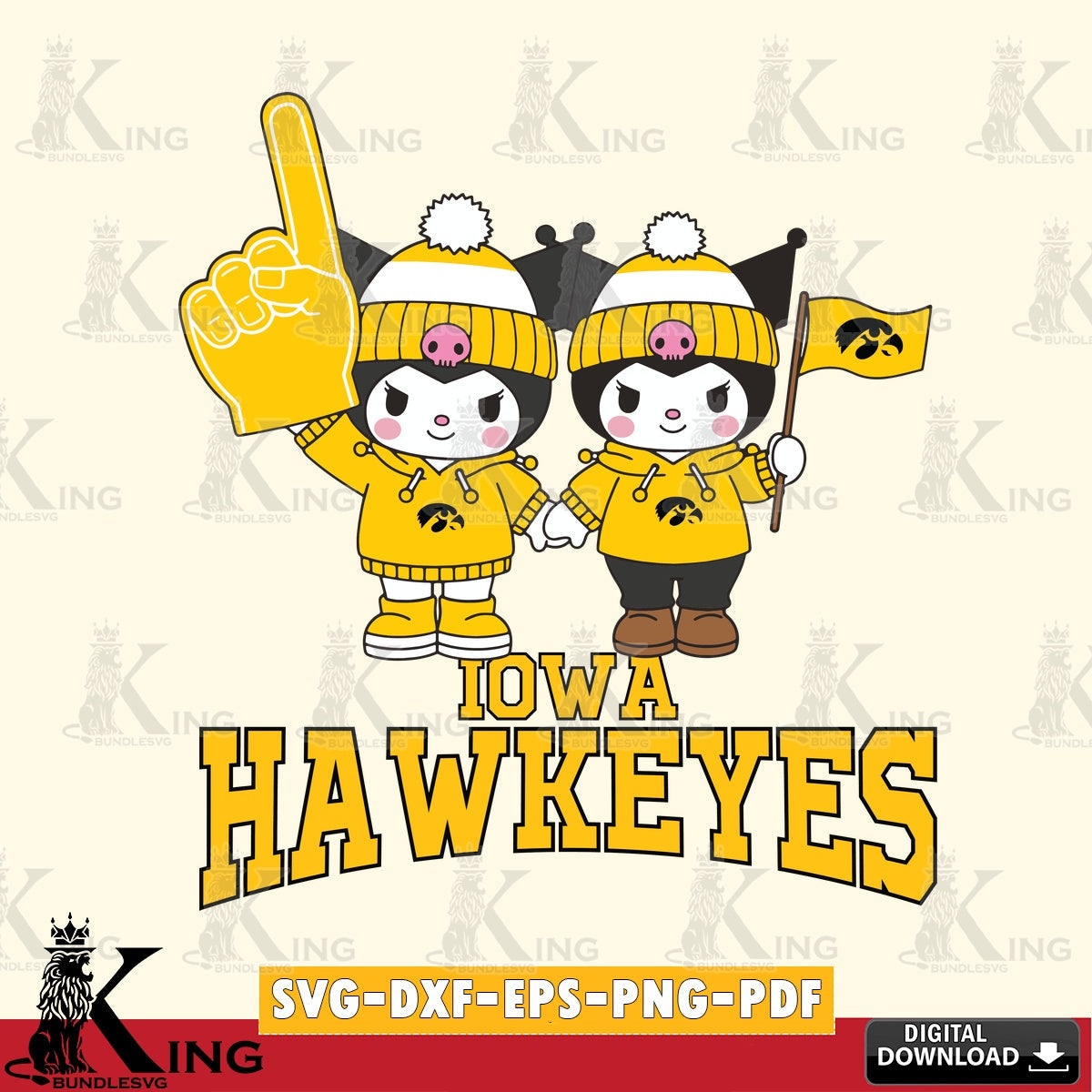 Iowa Hawkeyes Kuromi rugby Fan SVG file, Cricut, Cut file  , Digital Download , Instant Download, Sanrio svg, Clipart