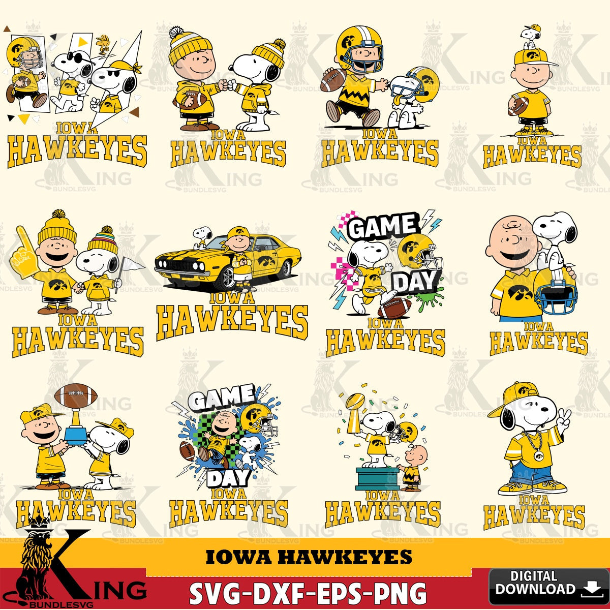 Iowa Hawkeyes Peanuts Football NCAA Bundle SVG, Cricut, Cut file  , Digital Download , Instant Download, Peanuts svg, NCAA svg, Football svg, Sport svg