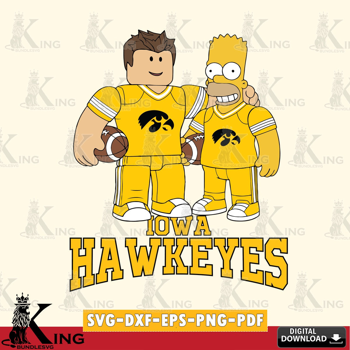 Iowa Hawkeyes Roblox & Homer Simpson Football SVG file , NCAA Cricut,  File cut , Digital Download , PDF File