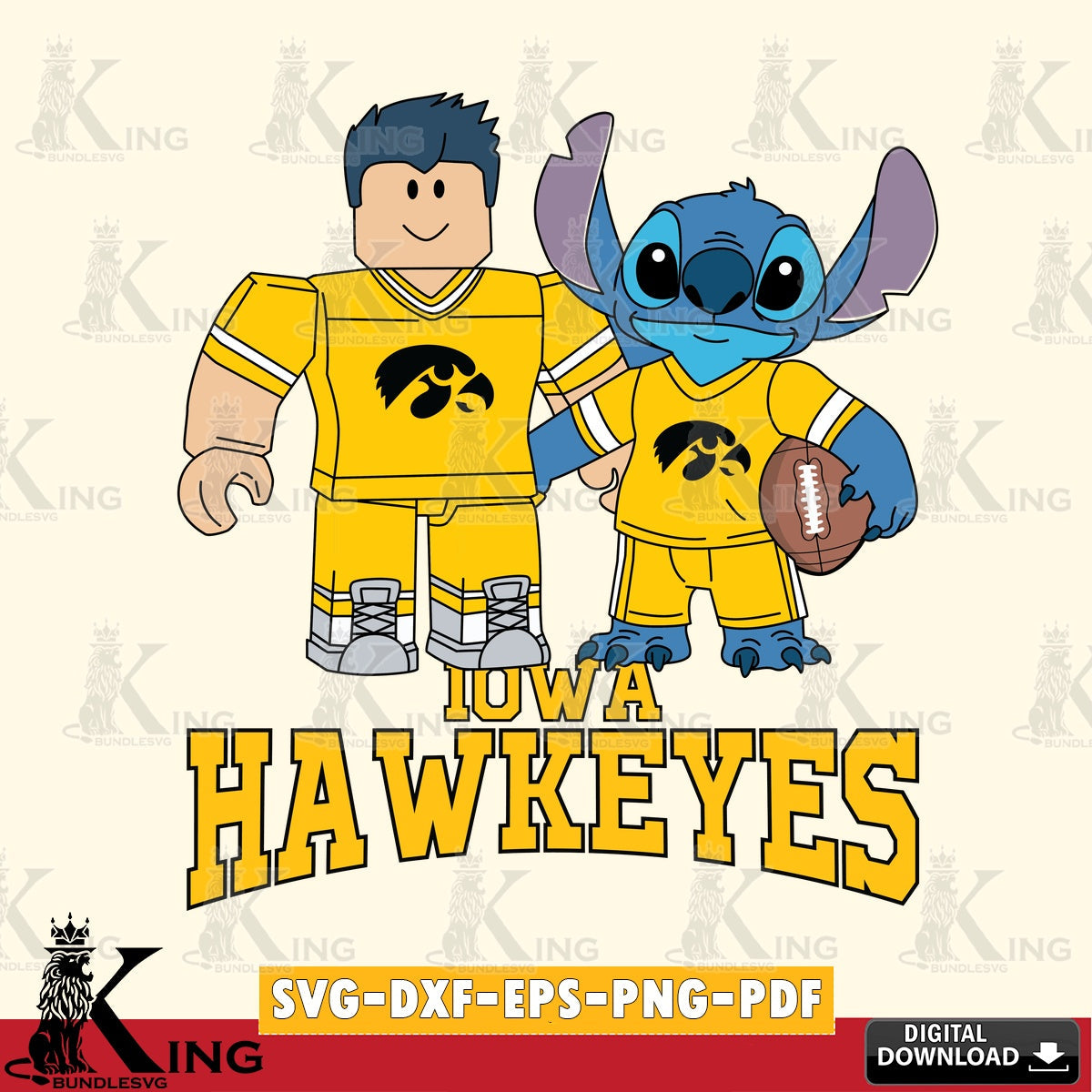 Iowa Hawkeyes Roblox & Stitch Football SVG file , NCAA Cricut,  File cut , Digital Download , PDF File
