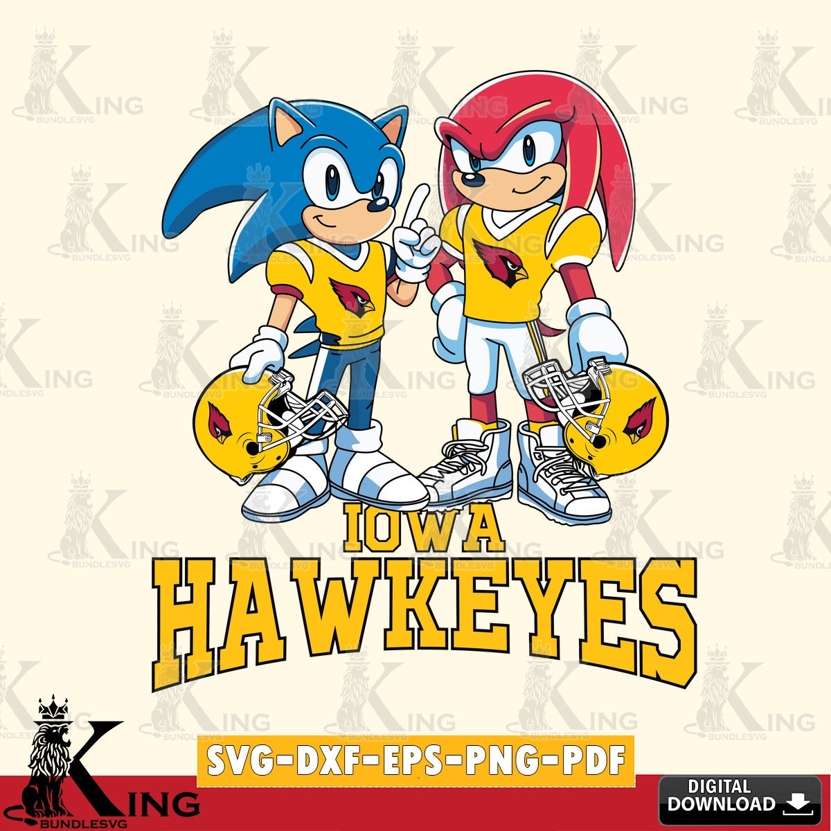 Custom design featuring Iowa Hawkeyes Sonic and Knuckles football SVG PNG design suitable for Glowforge and laser cutting