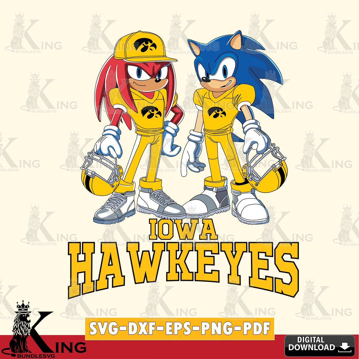 Iowa Hawkeyes Sonic And Knuckles Player Football SVG file, Vector , Digital Download , PDF File , Instant Download