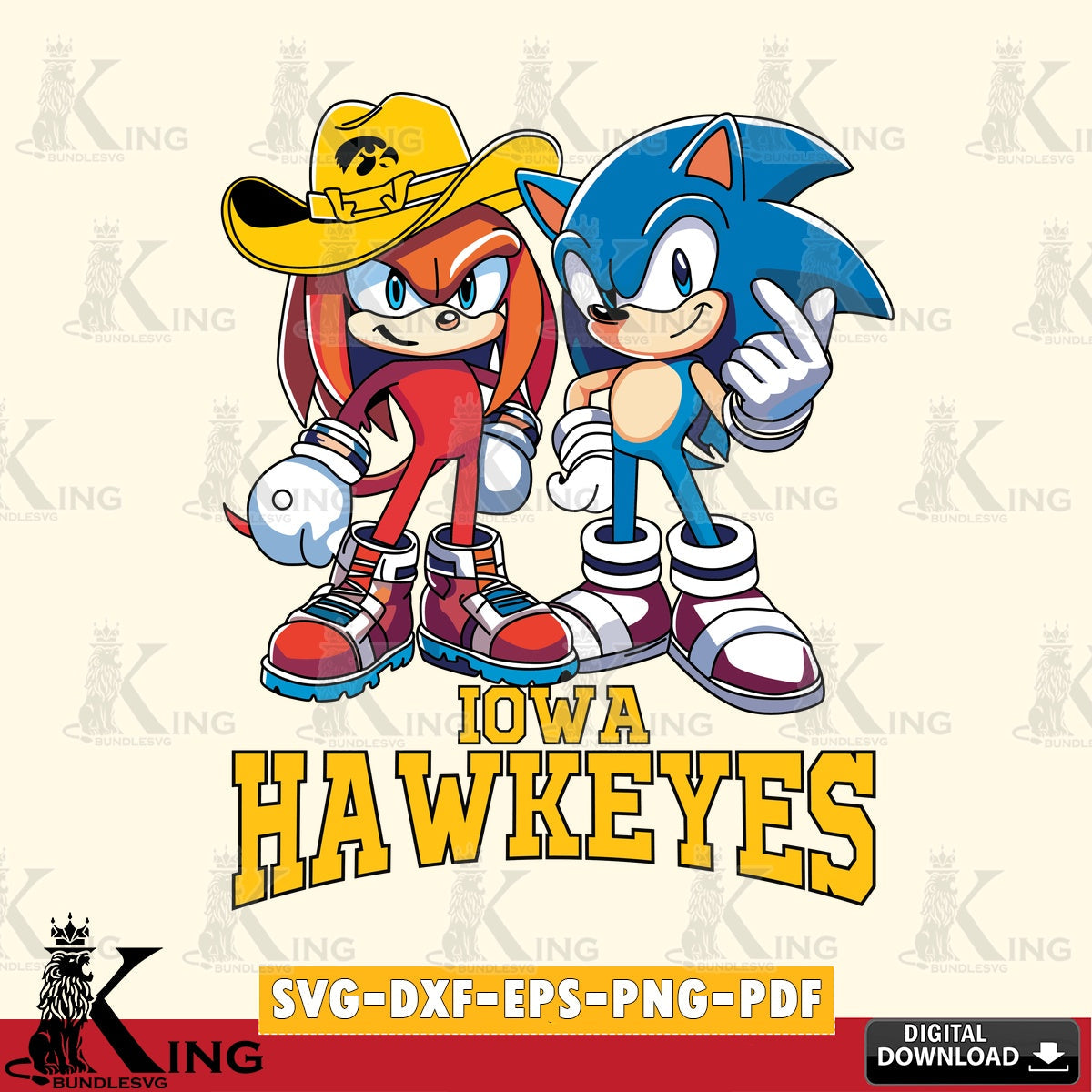 Iowa Hawkeyes Sonic & Knuckles Football Mascot SVG file, Vector , Digital Download , PDF File , Instant Download