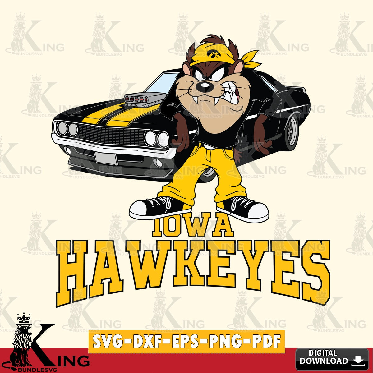Iowa Hawkeyes Taz Racing Car SVG file, Cut file  , Digital Download , Instant Download, Taz svg, NCAA svg