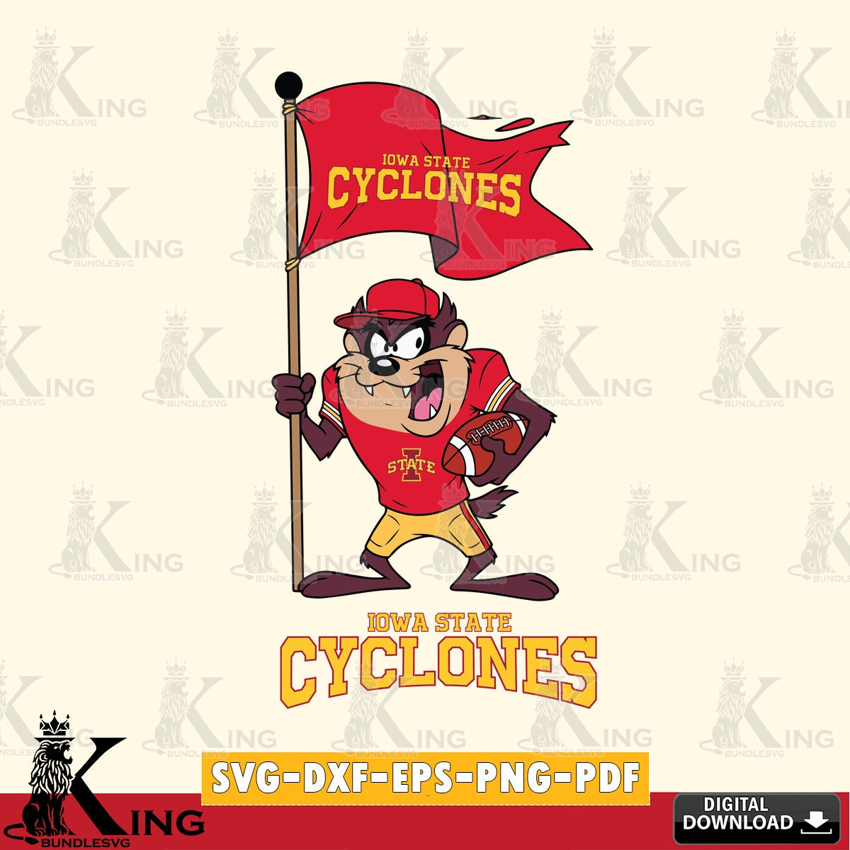 Iowa State Cyclones Football Taz Flag Art SVG file, Cut file  , Digital Download , Instant Download, Taz svg, NCAA svg