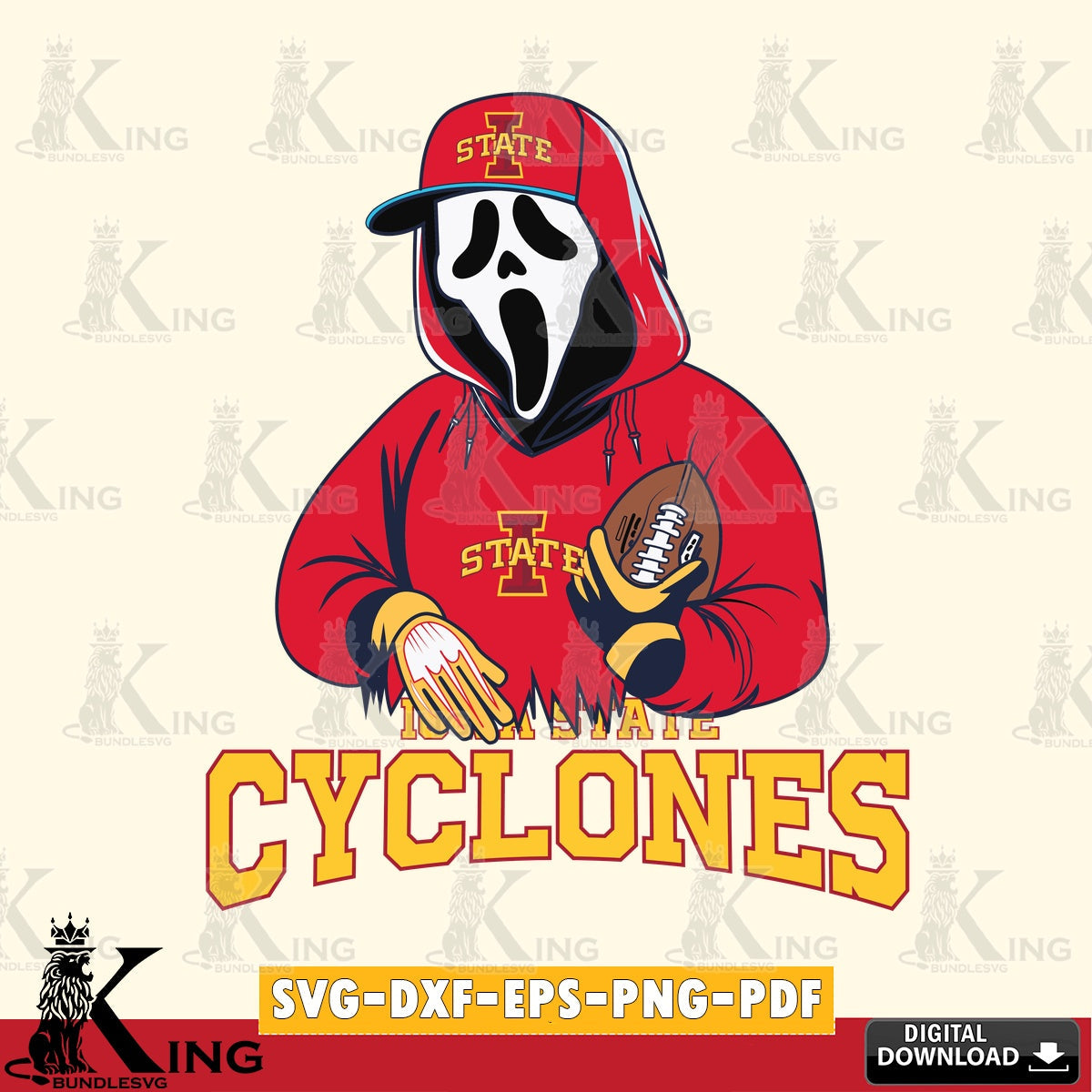 Stylish representation of Iowa State Cyclones Ghostface Scream football player SVG cut file for personalized gifts and laser
