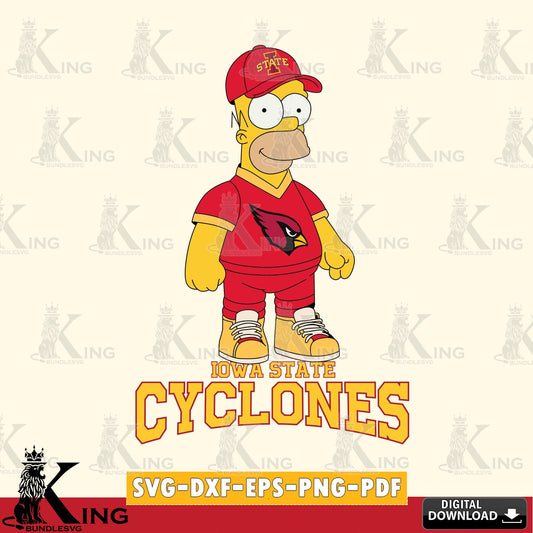 Modern graphic depicting an Iowa State Cyclones Homer Simpson football design, a cut file ideal for vinyl projects and T-shirt