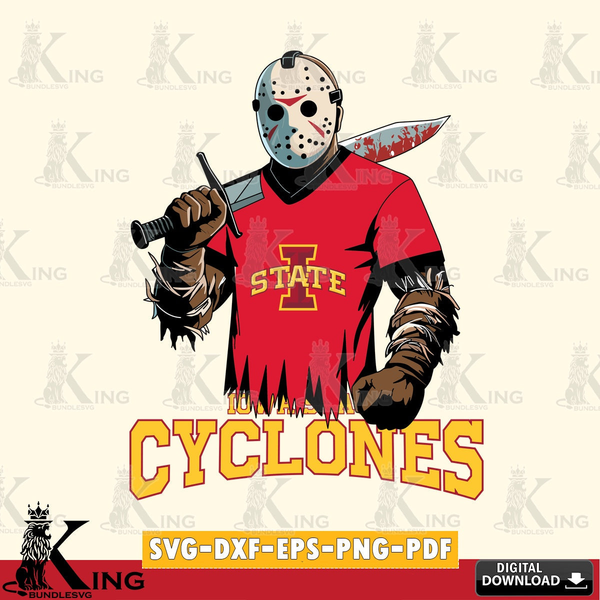 Unique artwork depicting Iowa State Cyclones Jason Voorhees football, high-quality vector for DIY scrapbooking and home decor