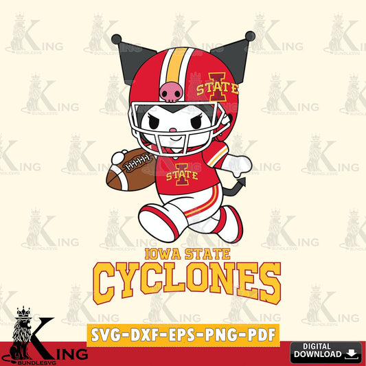 Iowa State Cyclones Kuromi Football Run SVG file, Cricut, Cut file  , Digital Download , Instant Download, Sanrio svg, Clipart