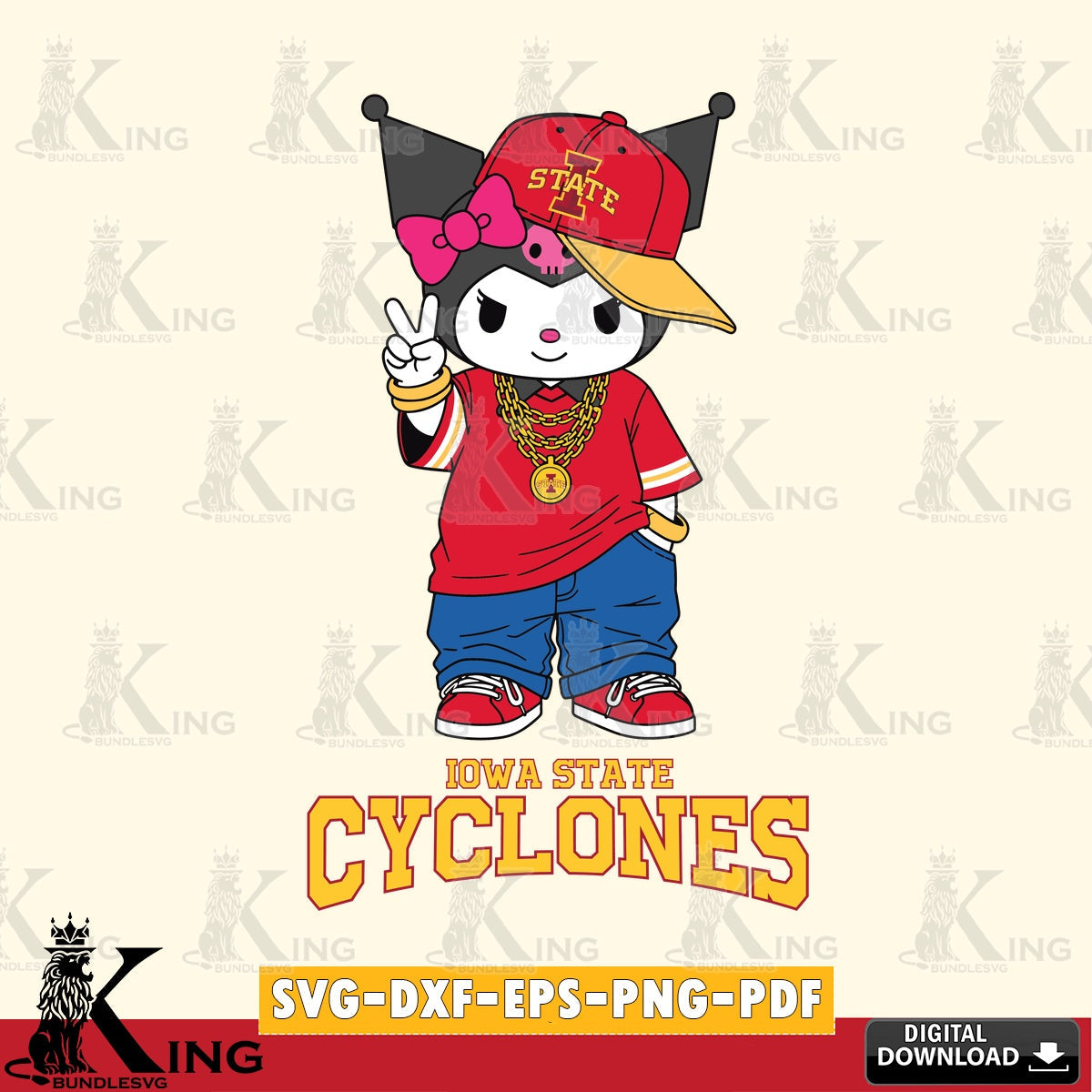 Iowa State Cyclones Kuromi Streetwear Style SVG file, Cricut, Cut file  , Digital Download , Instant Download, Sanrio svg, Clipart