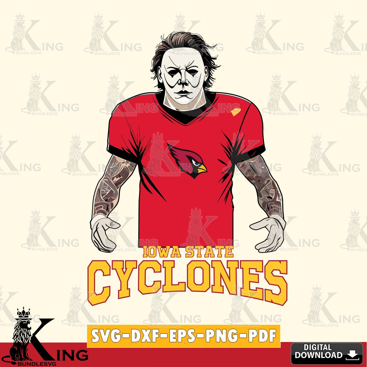 Detailed illustration of Iowa State Cyclones Michael Myers Tattoo Football, cut file ideal for vinyl projects and T-shirt printing