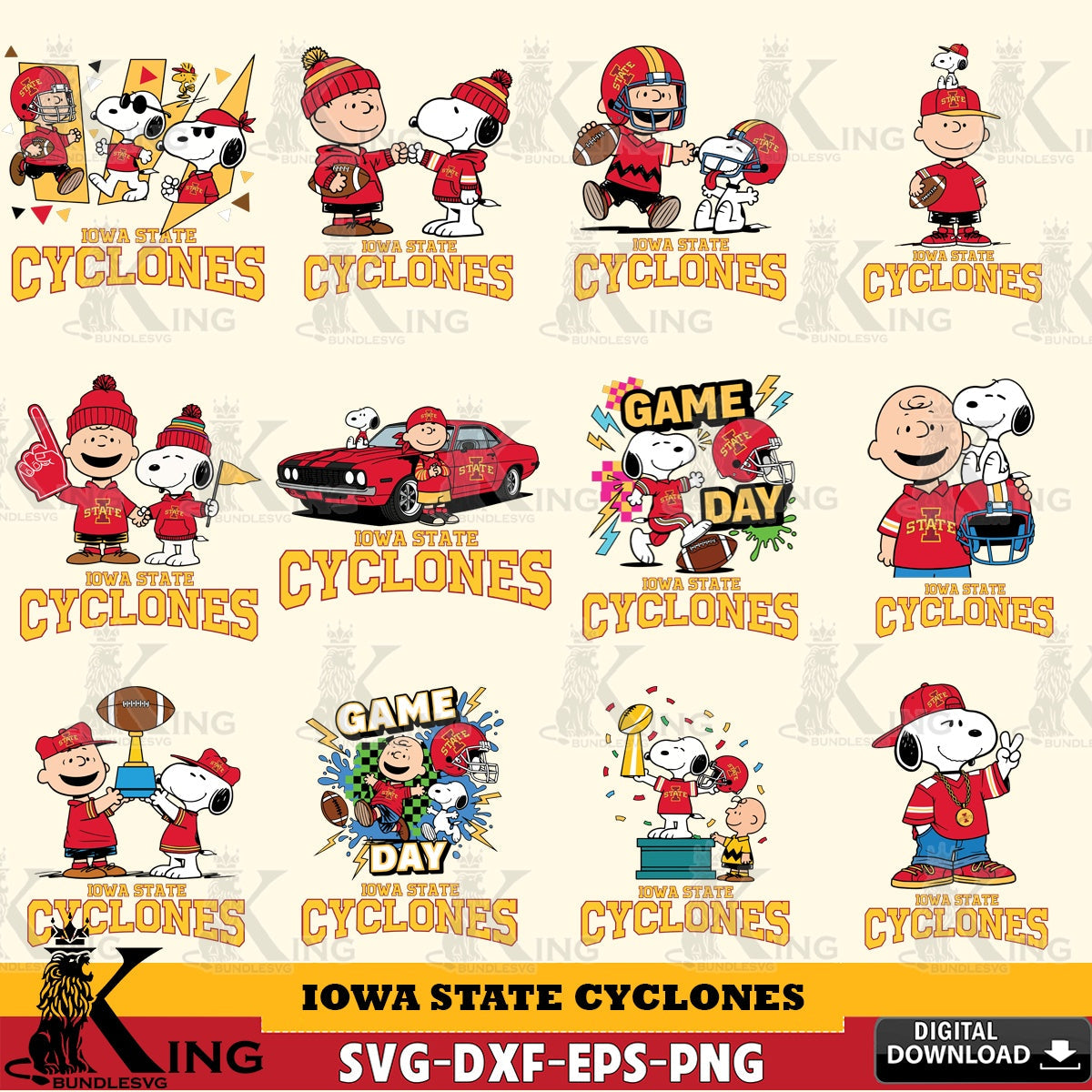 Iowa State Cyclones Peanuts Football NCAA Bundle SVG, Cricut, Cut file  , Digital Download , Instant Download, Peanuts svg, NCAA svg, Football svg, Sport svg