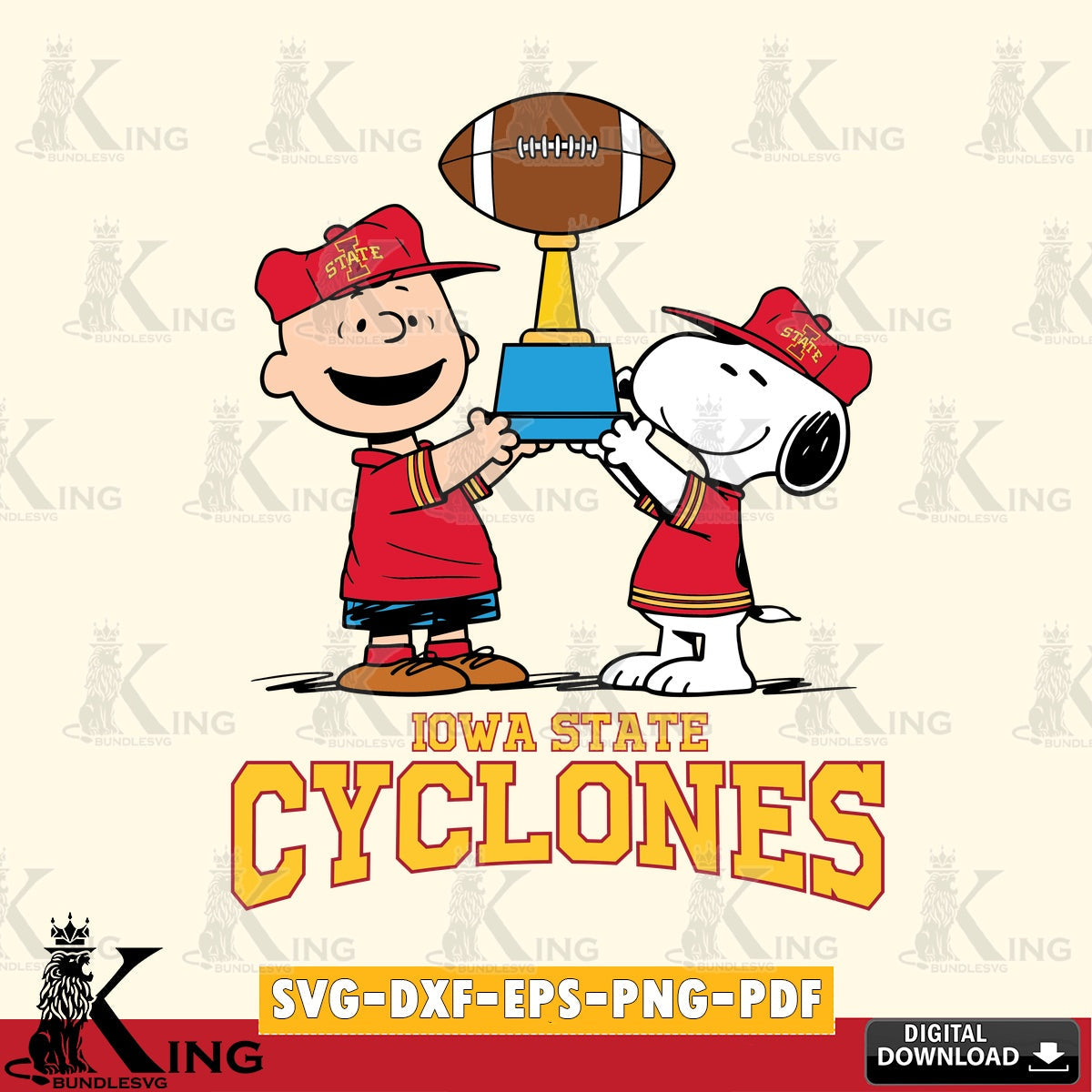 Iowa State Cyclones Peanuts Football Trophy SVG, Cricut, Cut file  , Digital Download , Instant Download, Peanuts svg, NCAA svg, Football svg, Sport svg