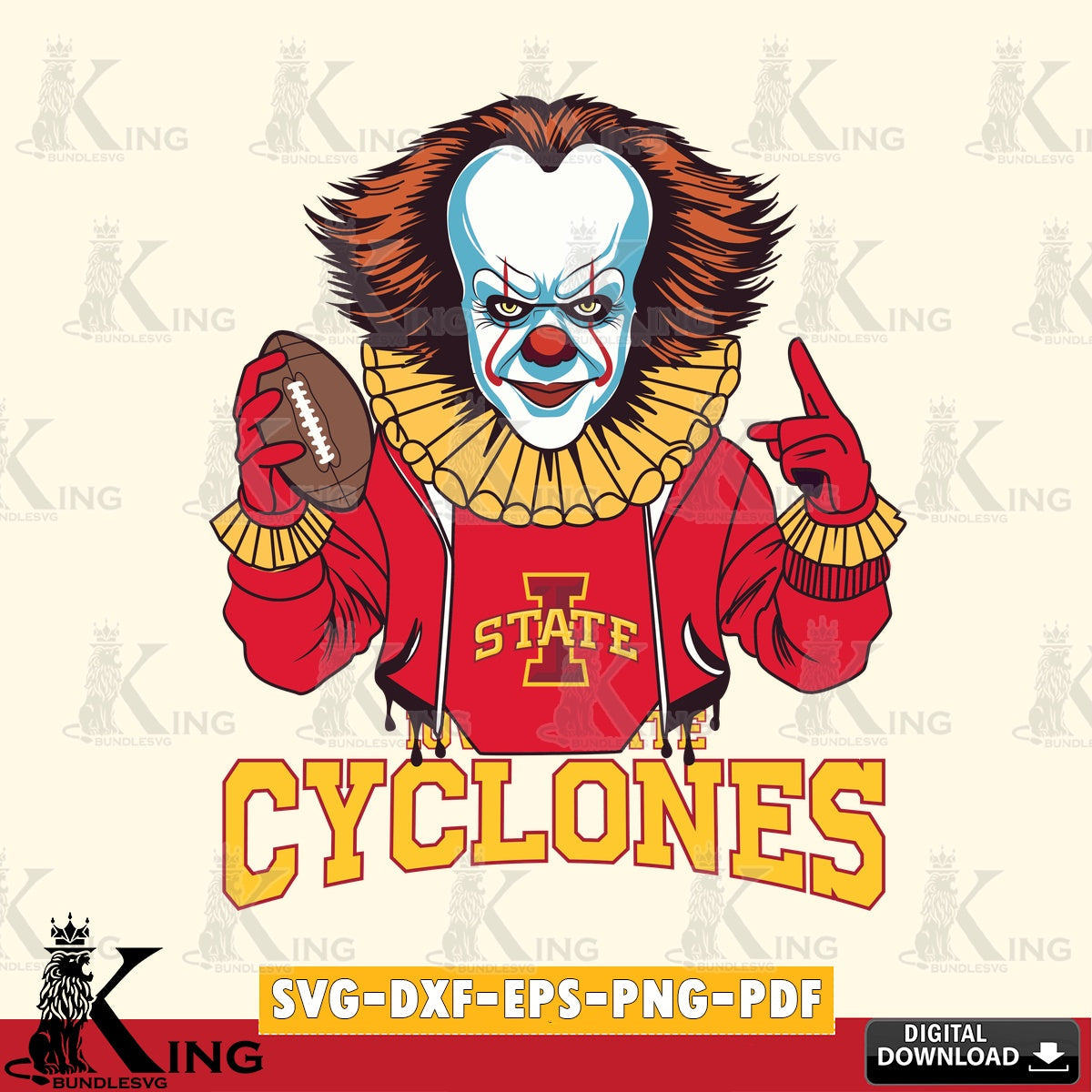 High-quality graphic of an Iowa State Cyclones Pennywise football player, versatile clip art for stickers, decals, and mugs.