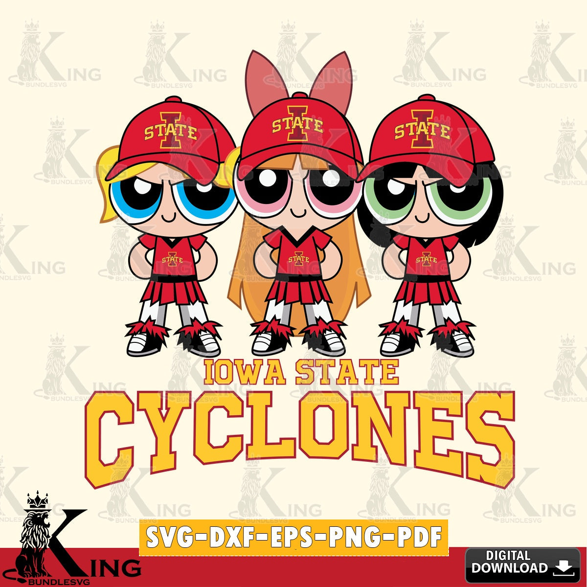 Digital clipart of Iowa State Cyclones PowerPuff Girls Football SVG cut file for personalized gifts and laser projects