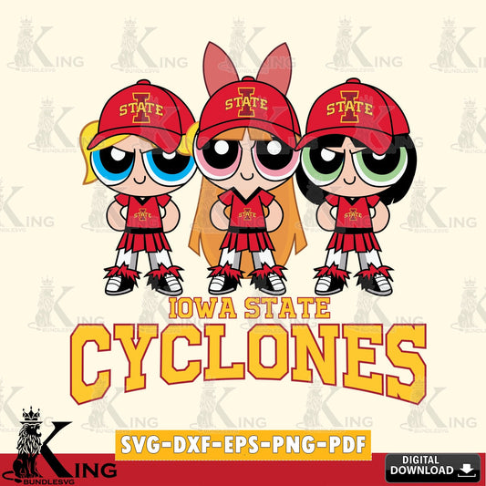 Digital clipart of Iowa State Cyclones PowerPuff Girls Football SVG cut file for personalized gifts and laser projects