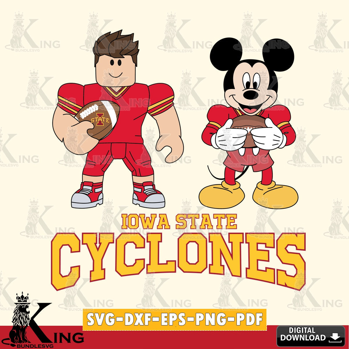 Iowa State Cyclones Roblox & Mickey Football SVG file , NCAA Cricut,  File cut , Digital Download , PDF File
