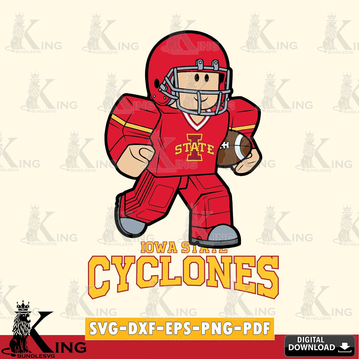Printable art of an Iowa State Cyclones Roblox player in a rugby design, digital download for Cricut Maker and paper crafts.