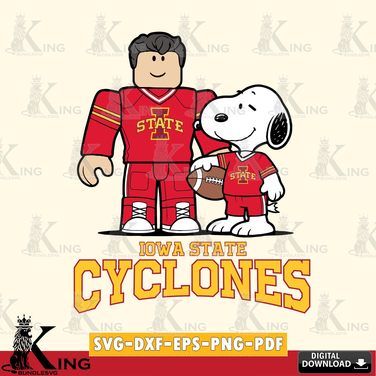 Beautiful illustration of Iowa State Cyclones Roblox & Snoopy Football, NCAA Cricut, cut, digital, high-quality vector for DIY