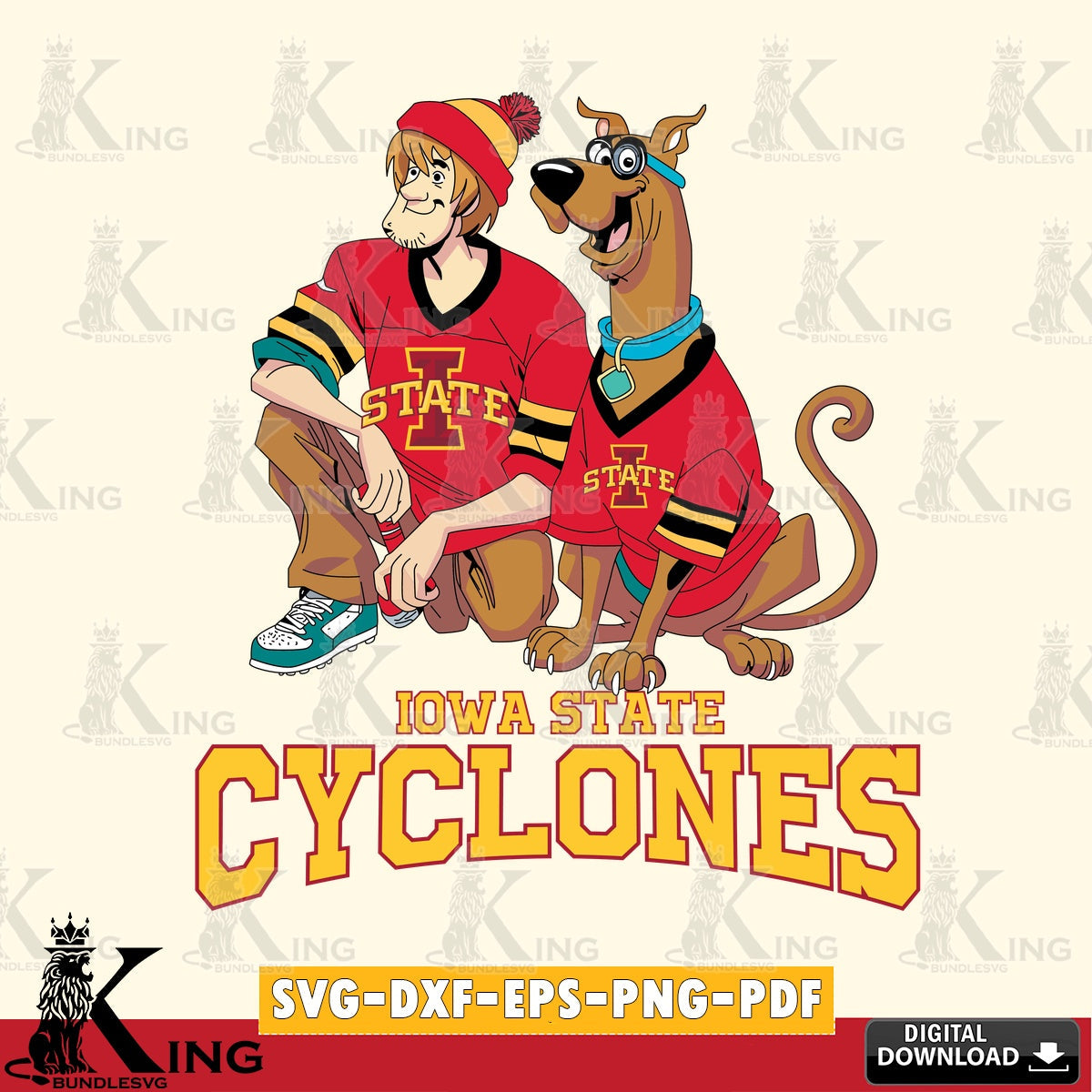 Digital download featuring Iowa State Cyclones Shaggy and Scooby Doo football, a digital download for Cricut Maker and paper
